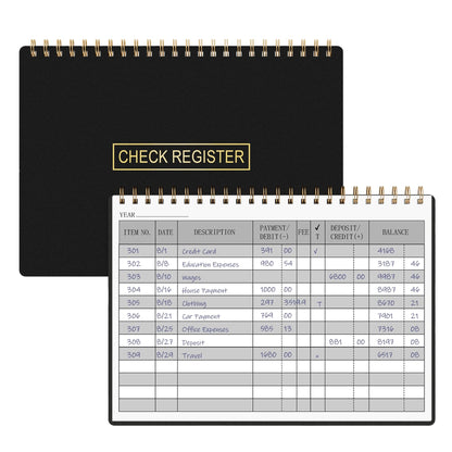 HAUTOCO Check Registers for Personal Checkbook, Transaction Expense Ledger Log Book for Small Business, Checking Account Register Book to Track Payments, Deposits, Finances, 8.4 x 6.2'', Black