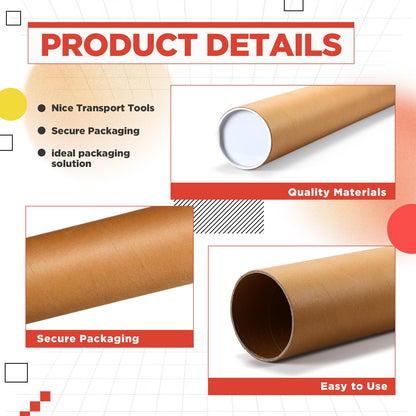 Dunzoom 2 Pack 4 x 36 Inch Mailing Tubes 0.12" Thick Kraft Paper Poster Tube with Plastic Caps for Mailing Storing Rolled Goods Storage of Art Craft Document