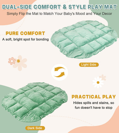 5-in-1 Baby Play Gym and Tummy Time Mat, 12 Learning Cards, Plush Activity Mat with 6 Toys, Baby Gym, Convertible to Ball Pit, Baby Gift, Sage Green