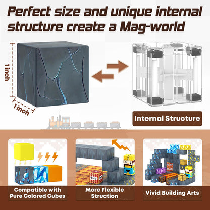 Magnetic Blocks-Build Mine Magnet World Pickaxe Edition Mine Pickaxe Caverns Kids Games Toddler Toys Magnetic Tiles for Boys & Girls Age 3-4 4-5 6-8, Sensory Outdoor Toys for Kids for 3+
