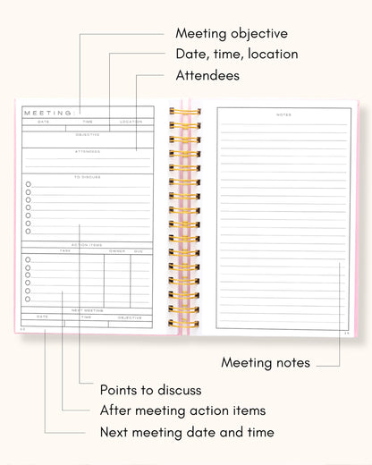 Lamare Meeting Notebook for Work Organization – Perfect Work Notebook for Note Taking, Meeting Planner and Office Supplies for Men & Women
