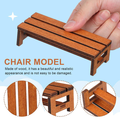 Garneck 2 Pack Miniature Wooden Benches for Dolls: 1:12 Tiny Fairy Garden Bench Figurines Dollhouse Furniture Accessories for Crafts Mini Park Chair Model for DIY Micro Landscape Scene Bonsai Decor