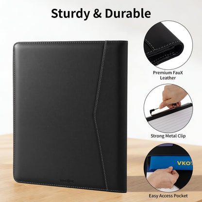 Professional Padfolio with Clipboard,Faux Leather Portfolio Folder Binder,Letter Size A4 Legal Writing Pad Holder for Business School Office Conference Notepad Clip Boards
