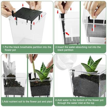 IWNTWY Self Watering Pots Set, 3 Pack 5/4.1/2.7 Inch Self Watering Pot for Indoor Plants, Clear Flowers Pot Planter with Deep Reservoir for Spider Plant, Orchid, African Violet