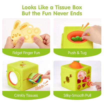 hahaland Baby Books 0-6 Months, Tummy Time Sensory Baby Toys and Baby Tissue Box Toy - Silicone Baby Toys 6-12 Months, Baby Shower Birthday Gifts for Boys Girl