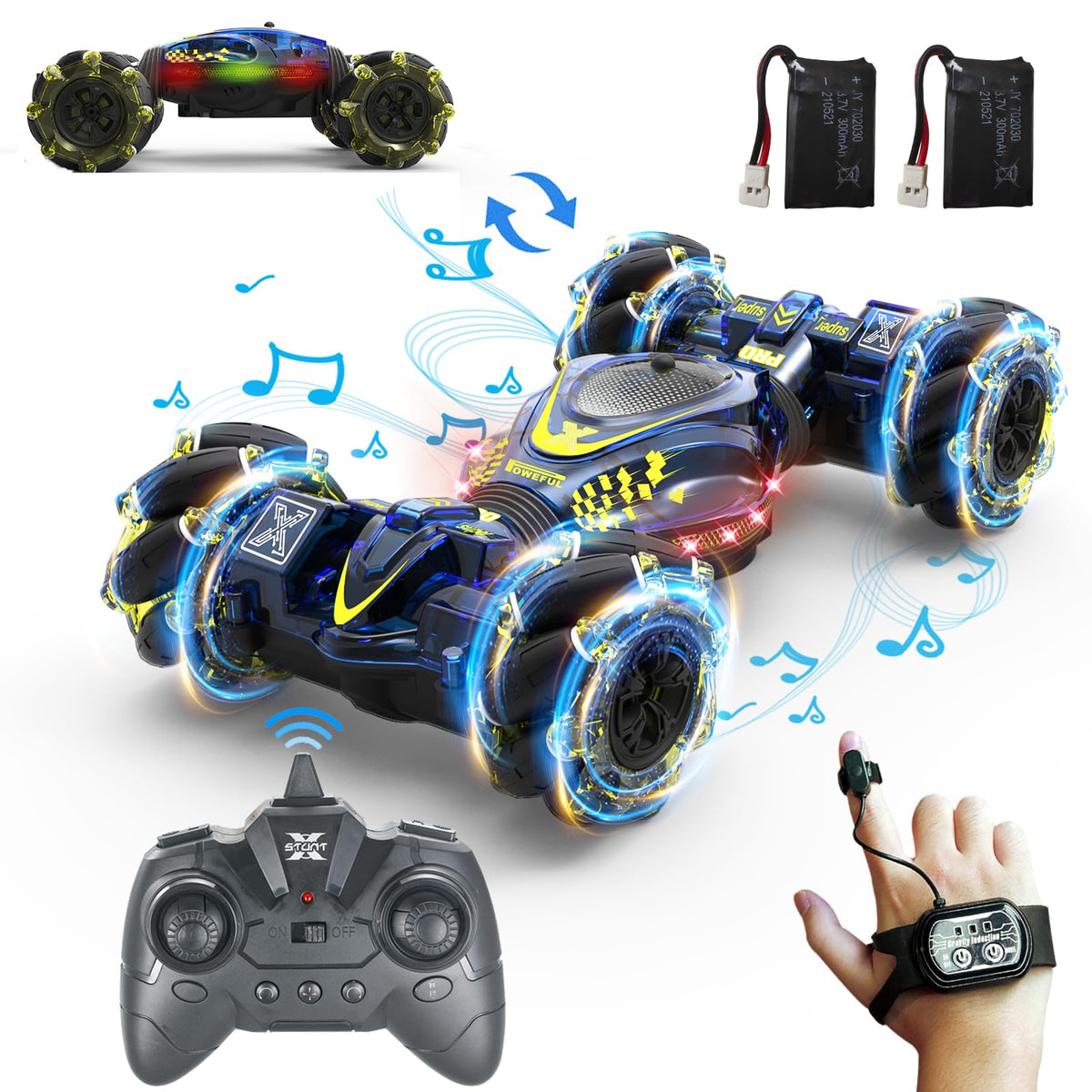 XUERENTECH Gesture Sensing RC Stunt Car Toys for Boys Girls 6-12, 4WD Drift Hand Controlled Car Offroad 360° Rotation with Lights Music for Kids Age 7 9 10 11 12 Years Old Birthday Xmas Gifts