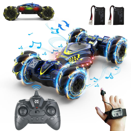 XUERENTECH Gesture Sensing RC Stunt Car Toys for Boys Girls 6-12, 4WD Drift Hand Controlled Car Offroad 360° Rotation with Lights Music for Kids Age 7 9 10 11 12 Years Old Birthday Xmas Gifts
