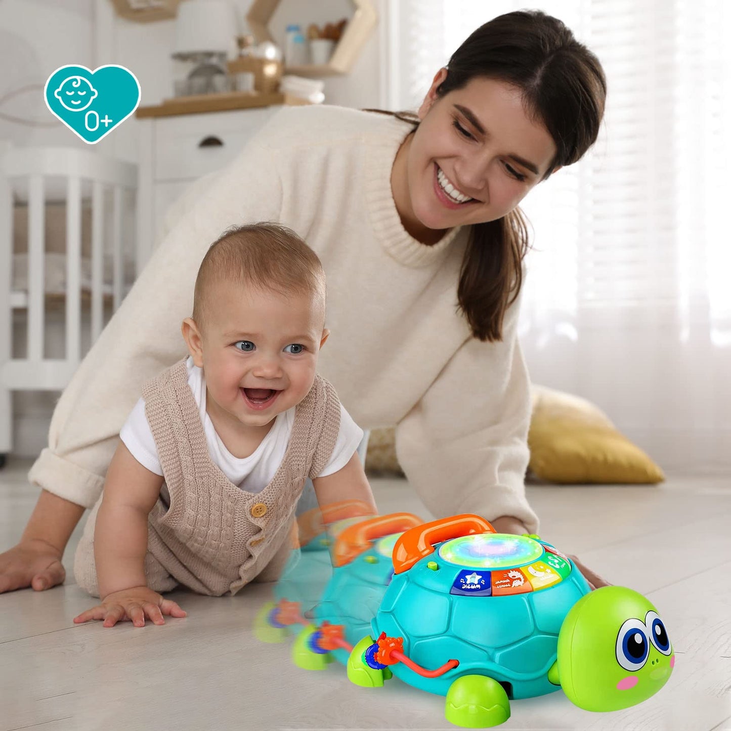 Ussybaby Baby Crawling Toys 6 to 12 Months, Infant Turtle Musical Toys with Phone Hand Drum，Baby 7 8 9 10 11 Months 1-2 Year Old Boy Girl Gift Green