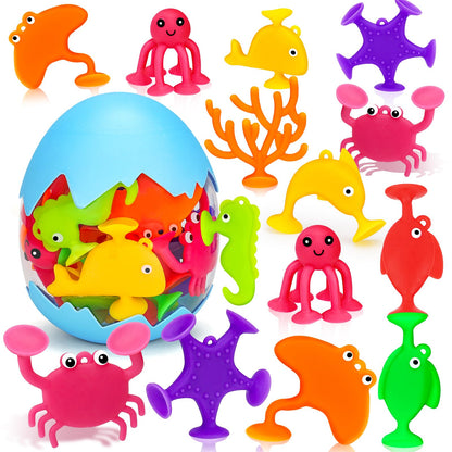 Toddler Suction Cup Bath Toys, Ocean Animal Bath Water Toys for Kids Ages 3-5 4-8 No Hole Mold Free Bathtub Car Airplane Window Toys Travel Trip Essentials for 3 4 5 Year Old Boy Girl Birthday Gift