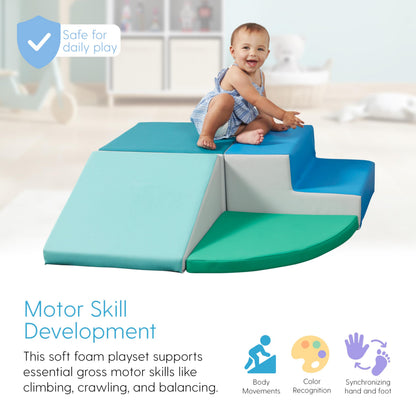 SoftScape Toddler Playtime Corner Climber, Indoor Active Play Structure for Toddlers and Kids, Safe Soft Foam for Crawling and Sliding (4-Piece Set) - Contemporary/Green, 11619-CTGN
