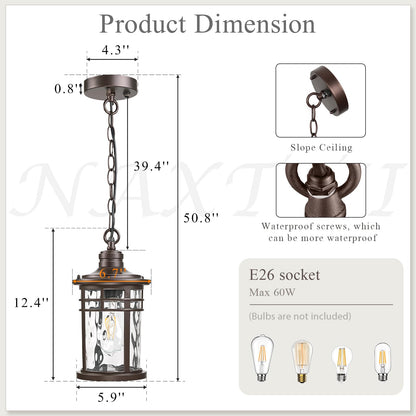 NAXTTII Outdoor Hanging Lantern Light Dusk to Dawn Hanging Porch Light Anti-Rust Aluminum Outdoor Chandelier for Front Door Gazebo E26 Socket Oil Rubbed Bronze Finish