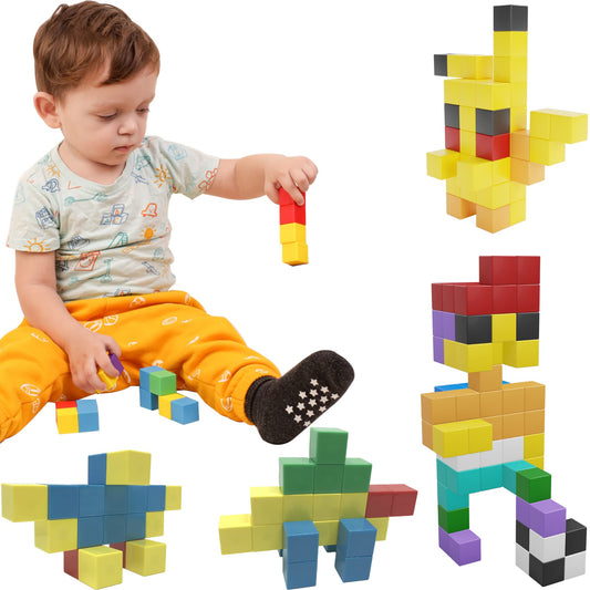 Intock Magnetic Blocks, Magnetic Cubes Educational Toys, Original Award Winning Magnetic Building Blocks for Kids, 100 Pieces Rainbow Color Autism Toys Magic Cube Sensory Toys for Kids