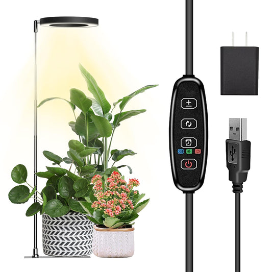 IMVSINCERE Full Spectrum LED Grow Light for Indoor Plants - Adjustable Height Growing Lamp with Stable Base, Auto On/Off Timer (3/9/12H), 10 Dimmable Brightness, 5V UL Listed Adapter (Black)