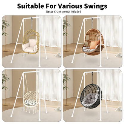 AUTOKAKUM Hammock Chair Stand, Heavy-Duty A-Frame Metal Swing Stand for Indoor and Outdoor, Suitable for Most Hanging Chairs, Easy to Assemble & Store, Hammock Chair not Included (White)