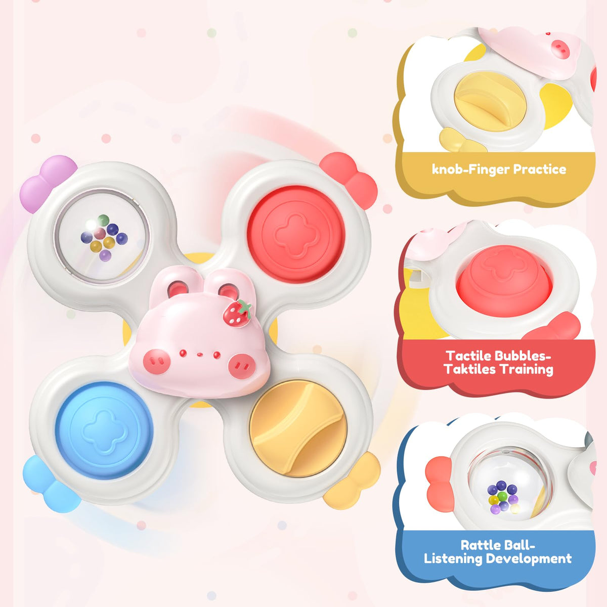 3PCS Suction Cup Spinners for Babies,Montessori Baby Bath Toys for 0-6-12 Months,Rattle Spinners for Toddlers 1-3,Sentory Toys for 1 Year Old Boys and Girls