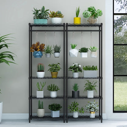 Xiofio 4-Tier Plant Shelf for Indoor Plants Outdoor, Large Multiple Flower Pot Holder Rack，Hanging Plant Stand 6pcs Hooks ,Adjustable Plant Stand Suitable for Bedroom Living Room Balcony Garden,Black
