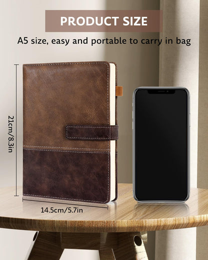 HULIPARK Leather Notebook Journal with Pen, A5 Lined Hardcover Notebook with Magnetic Closure, 240 Pages Daily Journal for Men Women, Ruled Journal Notebooks for Work, Writing, Note Taking - Brown