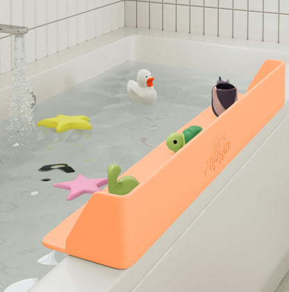 Little Splasher Original PlayPad, Bathtub Splash Guard Play Shelf - Toy Tray Caddy Holder Storage - Suction Cups Attach to Bath Tub - No Mess Water Spill in Bathroom for Toddlers Kids Baby (Orange)