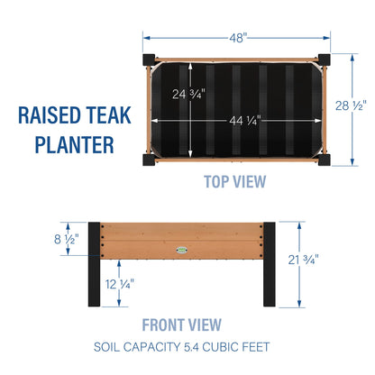 Backyard Discovery 48" Teak Wood Raised Garden Bed Planter Box with Galvanized Steel Legs, Mesh Liner for Outdoor Gardening, Patio, Balcony, Deck, Porch