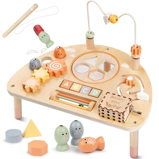 Activity Table for 1 Year Old, Montessori Toys for 1 2 Year Old Girls Boy Gifts, 8 in 1 Wooden Sensory Play Table for Toddler 1-3, Learning Toys for Baby 12-18 Months 1st Christmas Birthday Gifts