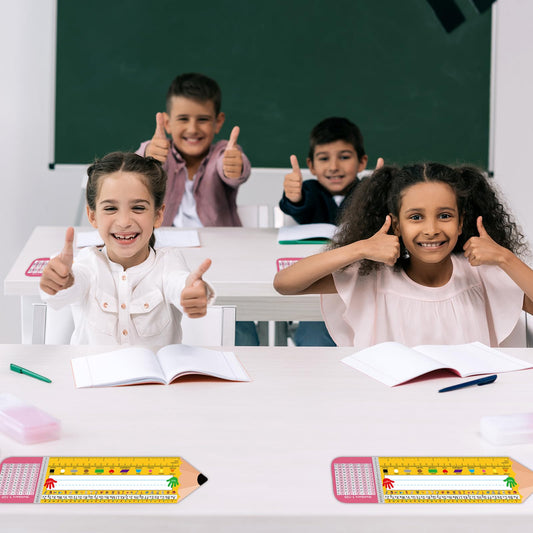 Ceiba Tree 36 pcs Pencil Desk Name Tags Plates for Classroom Self Adhesive for Student Desks with Alphabet Numbers Colors Shapes Left Right Ruler Kindergarten Preschool First Grade 1st 2nd 3rd Grade