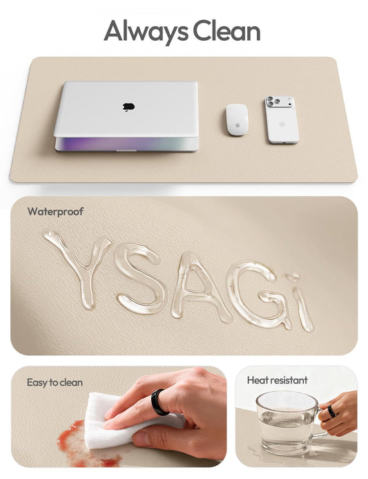 YSAGi Leather Desk Pad Protector, Large Mouse Pad, Non-Slip PU Leather Desk Blotter, Waterproof Writing Pad for Office and Home (31.5" x 15.8", Eggshell)