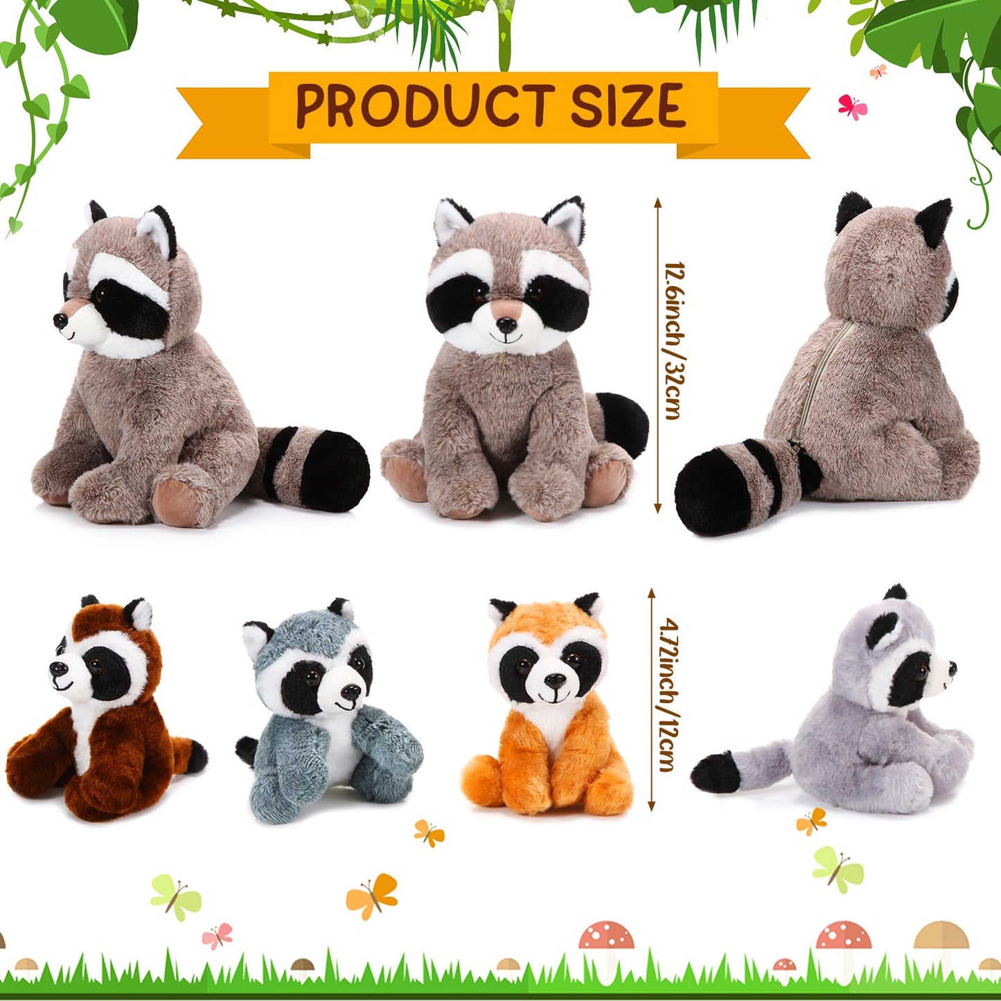 Harrycle 5 Pcs Raccoon Stuffed Animal Set Adorable Mommy Raccoon Plush with 4 Babies in Tummy Soft Cuddly Plushie for Birthday Woodland Party Decor(Cuddly Style)