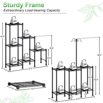 CYXPHION Plant Stand Indoor Outdoor, Heavy Duty Metal Waterproof 6 Tiered Plant Shelf for Multiple Flower Planter Holder Rack, Black - C6