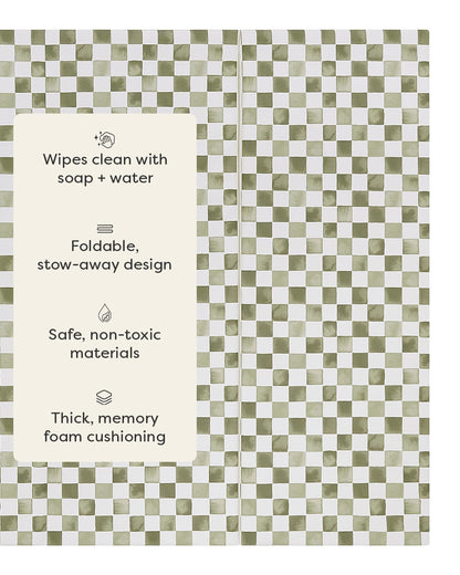 House of Noa Foldable Baby Tumbling Mat – Memory Foam Padded Foldable Kids Play Mat for Floor | Durable, Stylish, and Cushioned Design | 4'x6' | Checker Fern