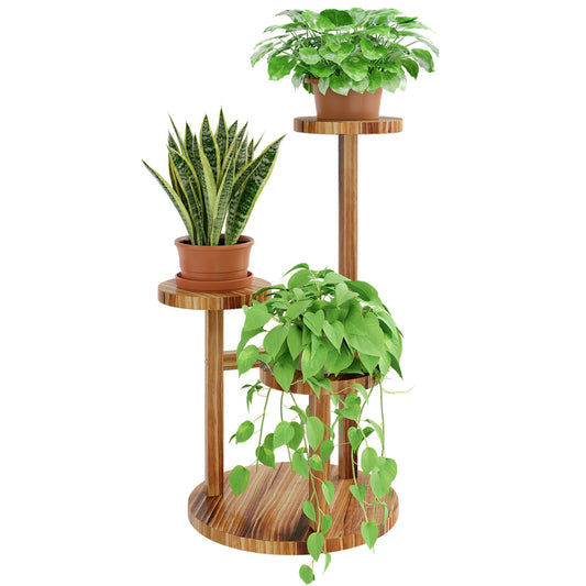 Bamworld Plant Stand Indoor 3 Tier Wood Plant Shelf for Multiple Plants, Tall Corner Plant Stand for Outdoor Round Flower Stand Plant Holder for Living Room Patio Garden Balcony