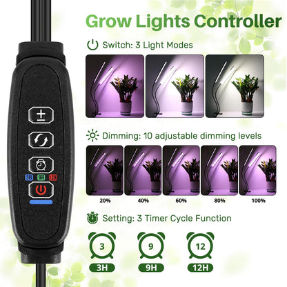 TONYFUL LED Grow Light 20W, 240 LEDs Full Spectrum Clip Plant Growing Lamp with White Red LEDs for Indoor Plants, Indoor Plants Growing Lamps,10 Dimmable Levels, Auto ON & Off with 3/9/12H Timer