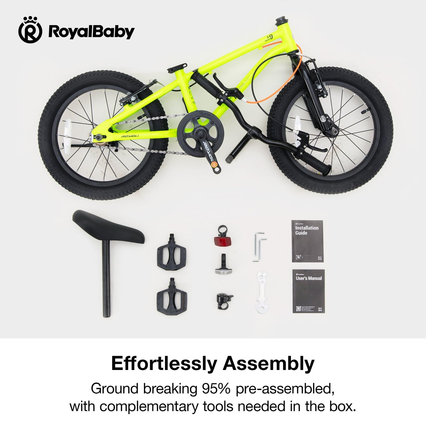RoyalBaby X9 Kids Bike, Lightweight Aluminum 16-Inch Wheels Bicycle Boys and Girls Ages 4-7 Years, Green