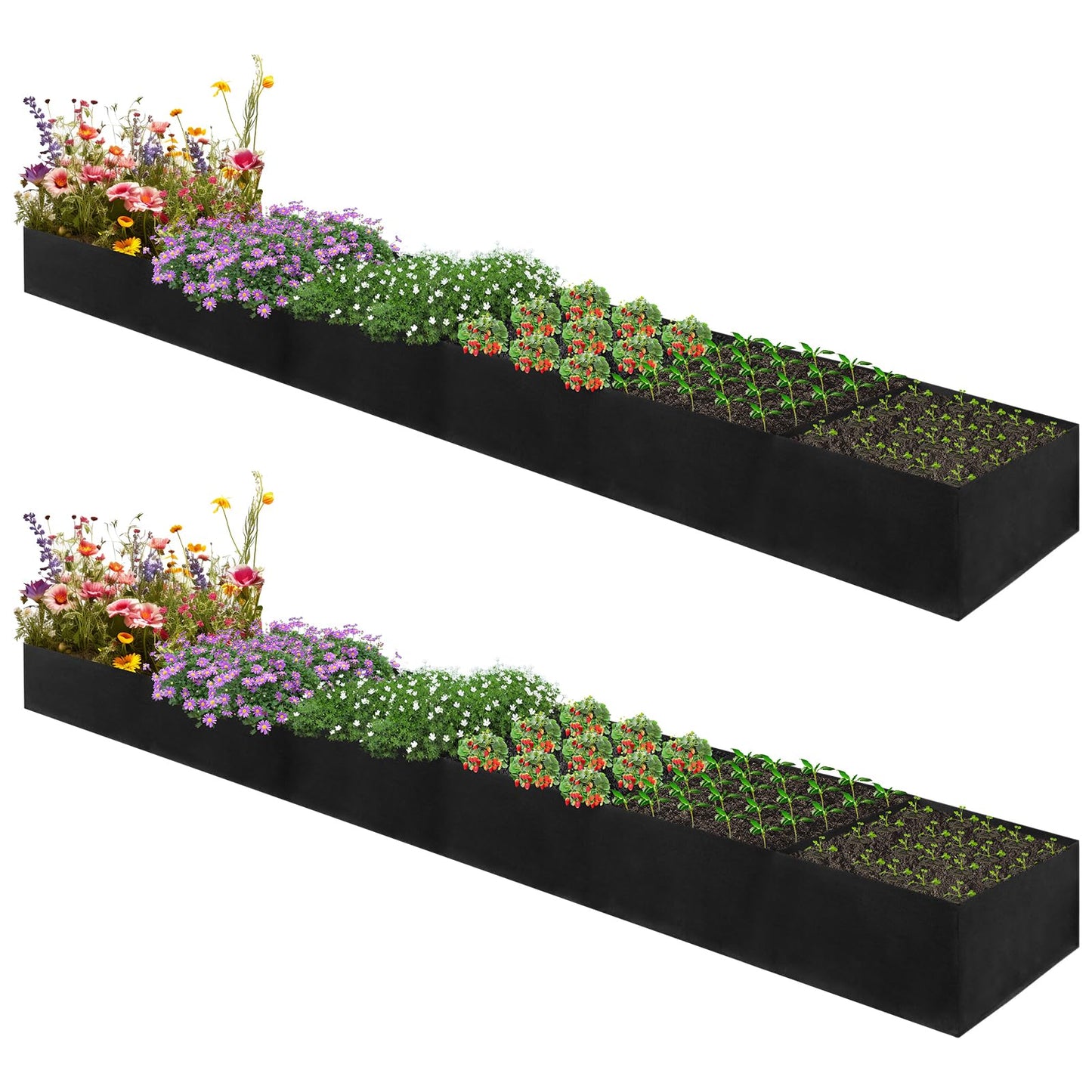 VZZNN 2Pack 12x2x1ft Fabric Raised Garden Bed - 6 Grids Plant Grow Bags, Outdoor Planter Box Non-Woven Fabric Patio Planting Bed Garden Grow Bed Bag for Growing Herbs, Flowers and Vegetables