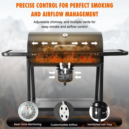Realcook BBQ Barrel Charcoal Grill: Spacious Premium Outdoor Barbecue Grills with Side Tables - Perfect for Outdoor Cooking Backyard Grilling Patio Tailgating Camping Picnic and Party