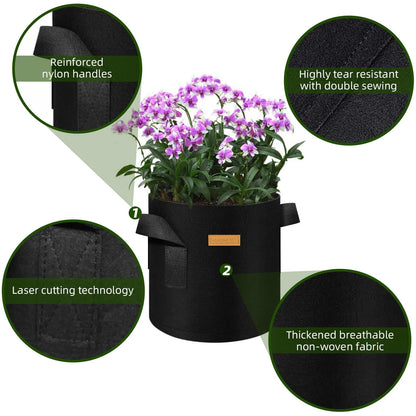 WHATWEARS 12-Pack 15 Gallon Plant Grow Bags, Thickened Nonwoven Flower Pots with Handles, Vegetable Planter Bags Containers, Cloth Planters for Garden Vegetable/Flower/Plant/Fruits Outdoor (Black)