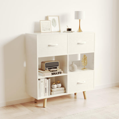 ELYUP Bookcase with Fabric Storage Bins - 6 Cube Organizer Display Bookshelf for Home Office, White
