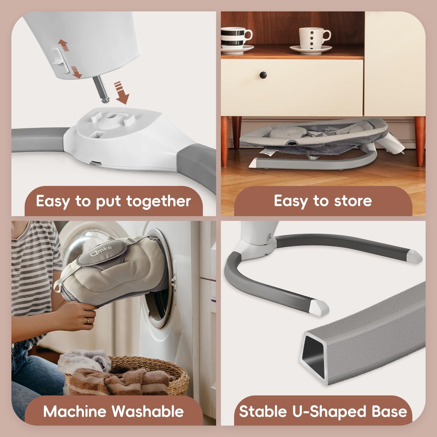 AMKE Electric Baby Rocker Swing for Infants, Extra-Large Mesh Seat, Portable 5-Speed Baby Rocking Chair with 3 Timers & 12 Lullabies, for Baby Boy Girl Shower Gifts, Lightweight for Outdoor Use