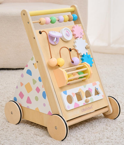 Little Orchard Baby Wooden Baby Walker with Upgraded Adjustable Speed Control, Montessori Activity Push Walker with Wheels, Baby Walker Toy for Toddlers, Gift for Boys & Girls 1 Year Old
