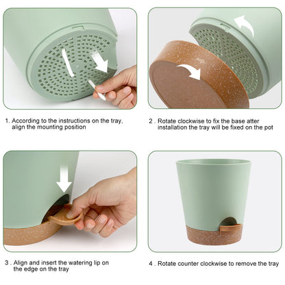 YNNICO Indoor Self Watering Planters with Drainage Holes and Saucers, 8, 7, 6.5, 6, 5.5, 5 Inches, Green, 6 Pots.