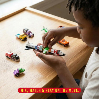 Popular Playthings Magnetic Vehicles for Toddlers 1-3, Mini Mix or Match Car Toys, Set of 9 Gift for Kids - Vehicles