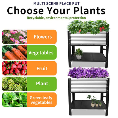 Megawodar Elevated Metal Raised Garden Bed, Large Outdoor Metal Planter Box Big Flower Plant Pot for Planting Flowers Vegetables and Herbs (Silver, Small)