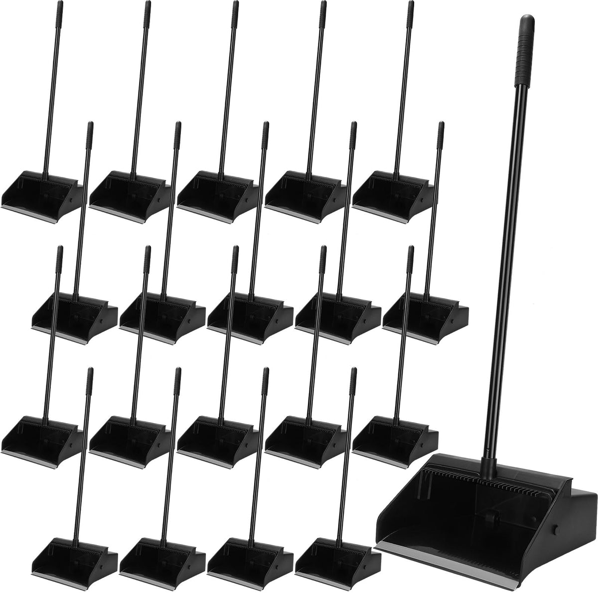 Leumoi 20 Pcs Dust Pans with Long Handle Set 36.6 Inch Commercial Dust Pan with Comb Large Plastic Stand up DustPans for Outdoor Indoor Restaurant Home Office Floor Cleaning (Black)