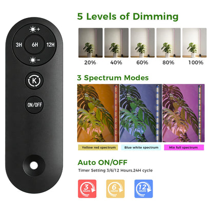 Grow Lights for Indoor Plants with Timer, 60 Inch Vertical Grow Light Full Spectrum 192 LEDs 24W with 3/6/12H Auto On/Off Remote 3 Light Modes 5-Level Dimmable Standing Plant Lamp