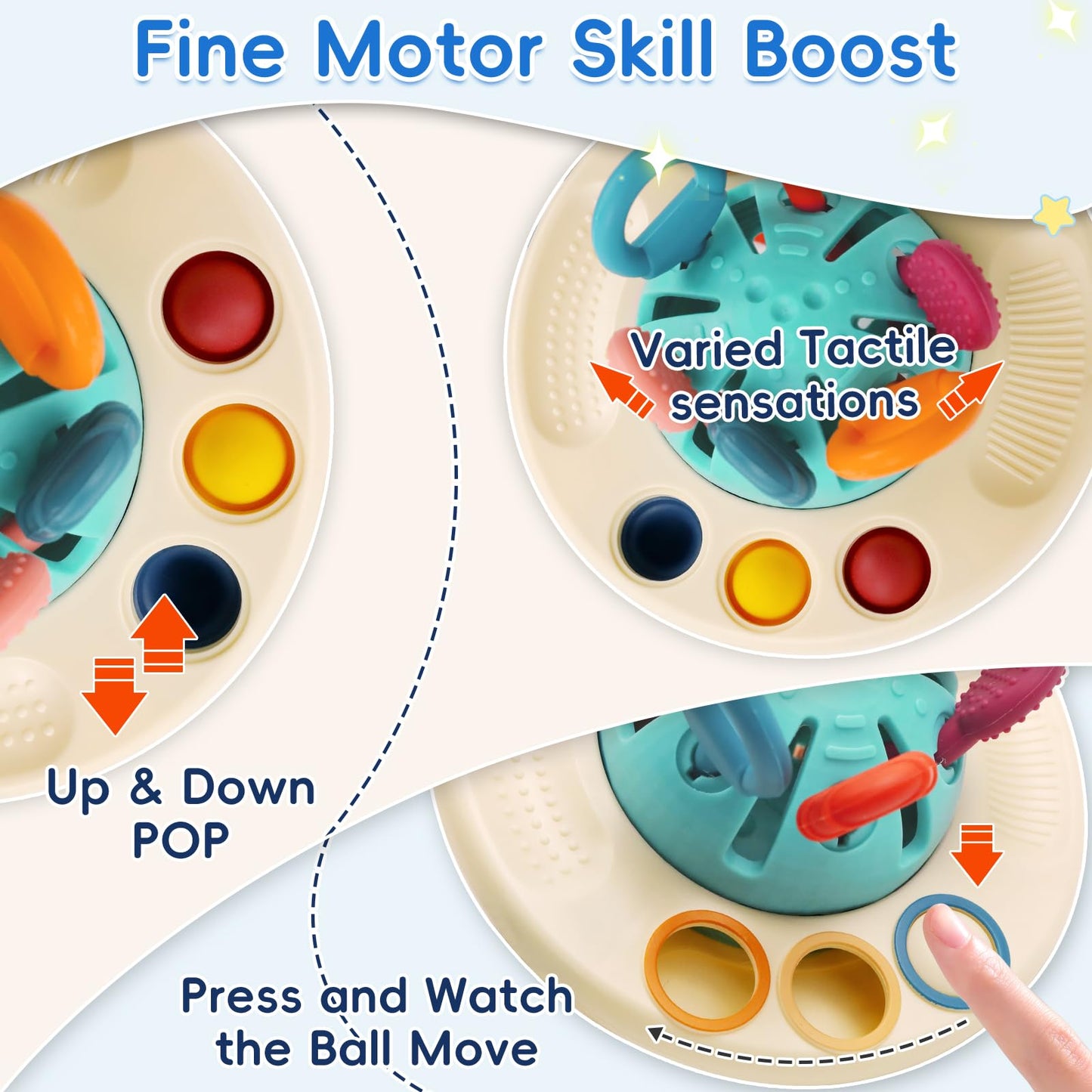 Fyxttalor Baby Toy for 12M+, Montessori Sensory Toy Play Set for Toddlers, UFO Pull String Toy in Stollers Educational Toy for Development Fine Motor Skills Gift for Boys& Girls