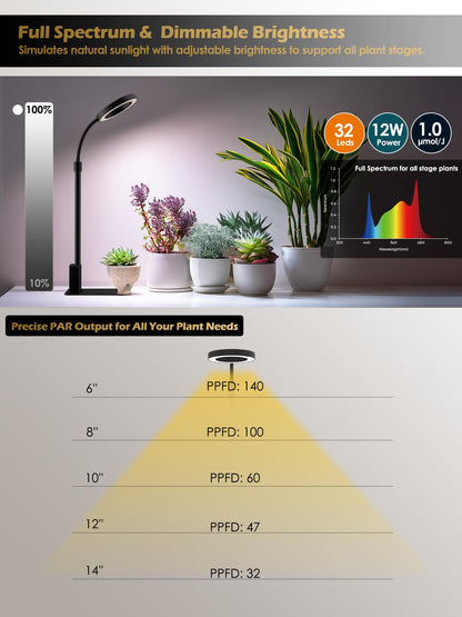 Smart Grow Lights for Indoor Plants, Plant Light with Auto-Timer, Full Spectrum LED Grow Light, Adjustable Height & Stepless Dimming,Plant Assistant Suitable for Most Plants (Black(Desktop2))