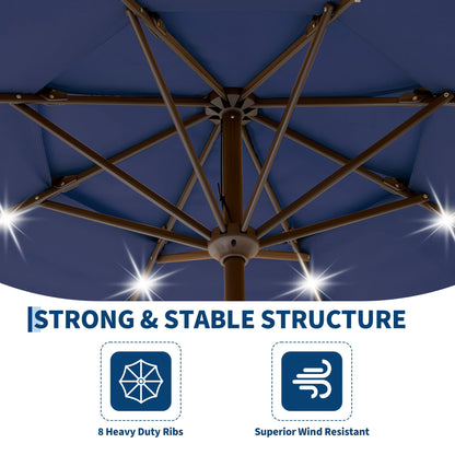 Garvee 10ft Patio Umbrella with Solar Lights, 3-Tier Patio Table Umbrella Outdoor with LED Lights, Ventilation, Easy Crank & Tilt, 8 Sturdy Ribs, UV Protection, Large Patio Umbrella for Deck, Pool