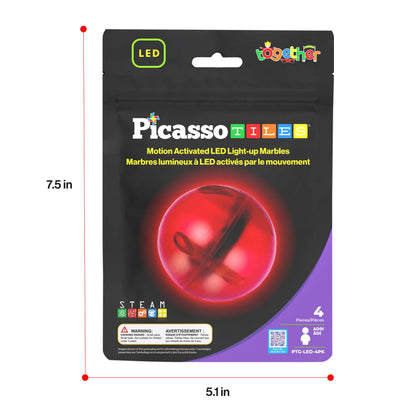 PicassoTiles Motion Activated Marbles 4pc LED Light-Up Glow in The Dark Translucent Balls for Marble Run Race Racetrack Maze Magnetic Construction Magnet Tiles Building Block STEM Education Kids Toys