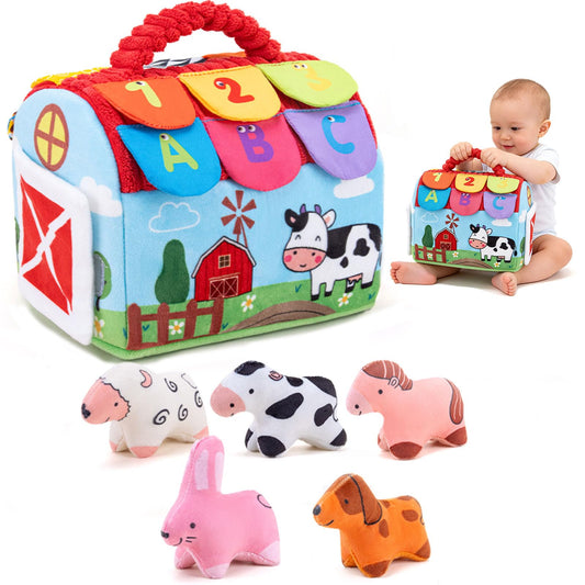 Eaistose Baby Toys 6-12 Months, Barn with Stuffed Farm Animals, Montessori Toy for Babies, Sensory Toys for Toddlers 1-3, Portable Baby Farmhouse Toy, Birthday Gift for Infants & Toddlers