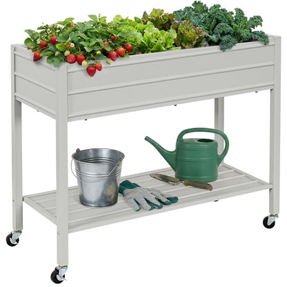 ZORMY 32" Tall Galvanized Raised Garden Bed with Legs Wheels & Shelf, Elevated Planter Box Outdoor for Vegetables, Herbs & Flowers, Patio & Backyard, Garden Bed with 400lb Capacity，Grey