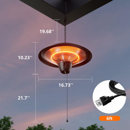 Patio Heater for Outdoor Use 1500W Electric Infrared Hanging Heater, Ceiling Mounted, Waterproof for Porch, Garage, Balcony, Overheat Protection Black